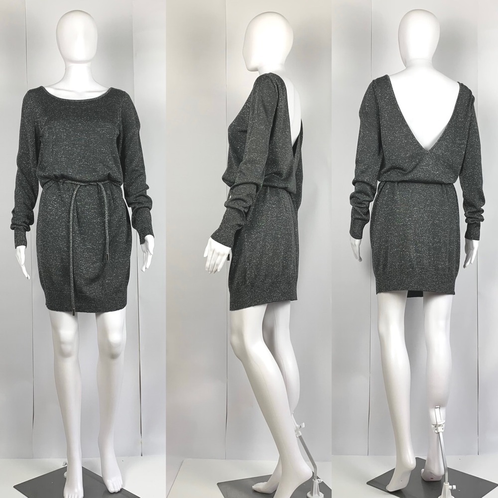 Dolce and Gabbana Silver metallic Melange fine Lurex  knit sweater dress belt